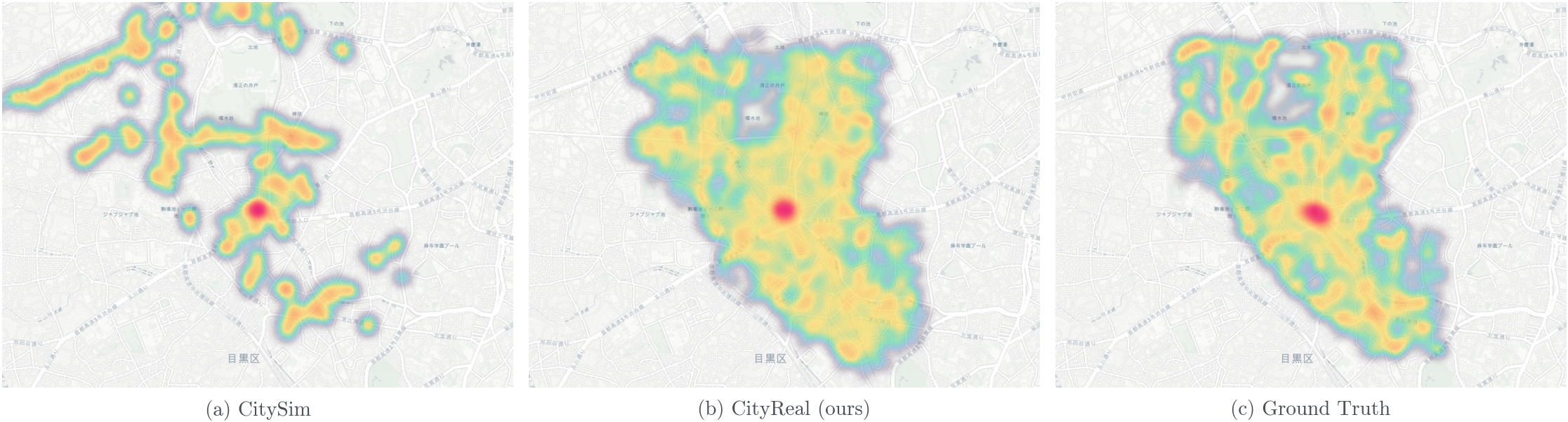 Simulated vs. real-world crowd density heatmaps